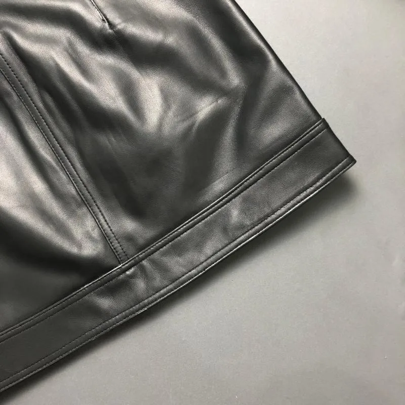 Fashion Ladies Sexy Mini Wrap Skirt Punk Style Women Zipper Pockets Sheepskin Genuine Leather Skirts Slim Vintage Short Skirt
Fashion Ladies Sexy Mini Wrap Skirt Punk Style Women Zipper Pockets Sheepskin Genuine Leather Skirts Slim Vintage Short Skirt