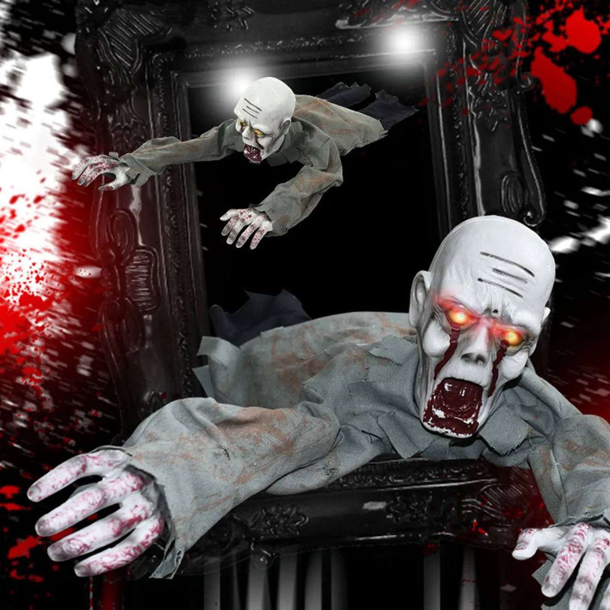 

Страшный Хэллоуин ползание призрак ужас звук электронный жуткий кровавый зомби светодиодный ными глазами реквизит декор движущаяся кукла ...