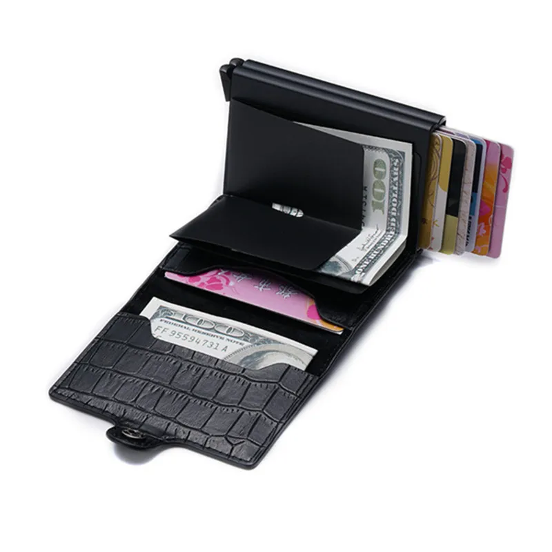 BISI GORO Anti ID Credit Card Holder Rfid Blocking Leather Cardholder Security Aluminum Double Box Wallet Creditcard Case | Багаж и сумки