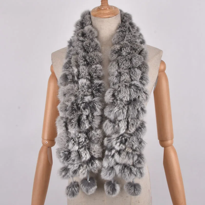 Фото Женский зимний шарф из кроличьего меха дамские повседневные меховые шарфы