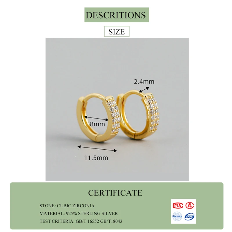 Real 925 Sterling Silver Zircon Round Hoop Huggies Earrings For Fashion Women Punk Fine Jewelry Minimalist Accessories
Real 925 Sterling Silver Zircon Round Hoop Huggies Earrings For Fashion Women Punk Fine Jewelry Minimalist Accessories