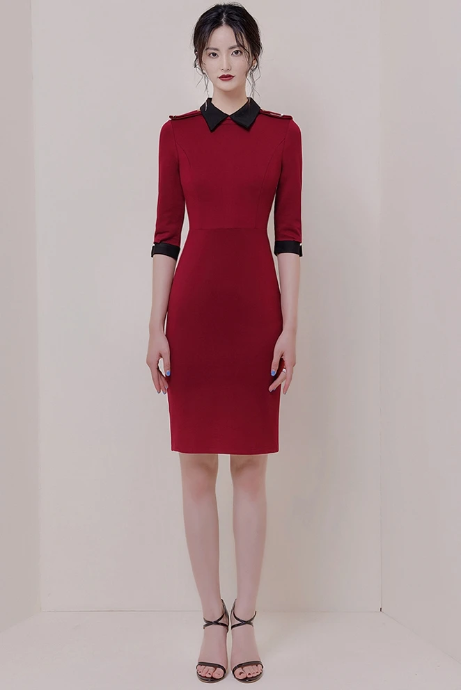 COIGARSAM Office Lady Women dress New Spring Panelled Dresses Wine Red 346
COIGARSAM Office Lady Women dress New Spring Panelled Dresses Wine Red 346