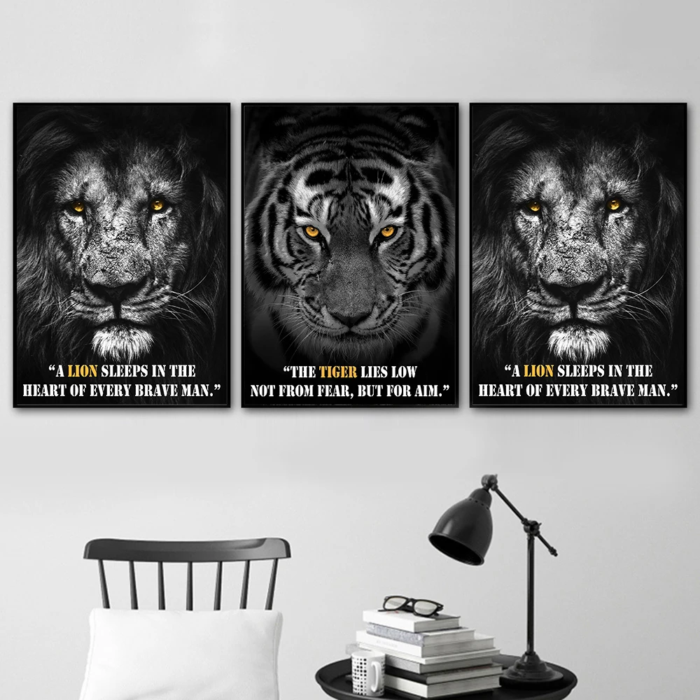 

Lion art print Canvas Painting Tiger Leopard Poster Animal Motivational Quotes Wall art Pictures living Room Home Decor Cuadros