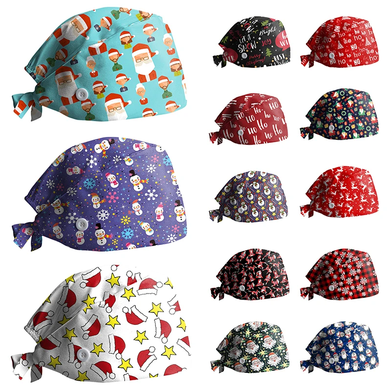 Christmas Cartoon Printing Cotton Adjustable Nurse Cap Surgical Cap Woman Veterinary Pet Shop Scrub Hat Dentist Working Cap
Christmas Cartoon Printing Cotton Adjustable Nurse Cap Surgical Cap Woman Veterinary Pet Shop Scrub Hat Dentist Working Cap
