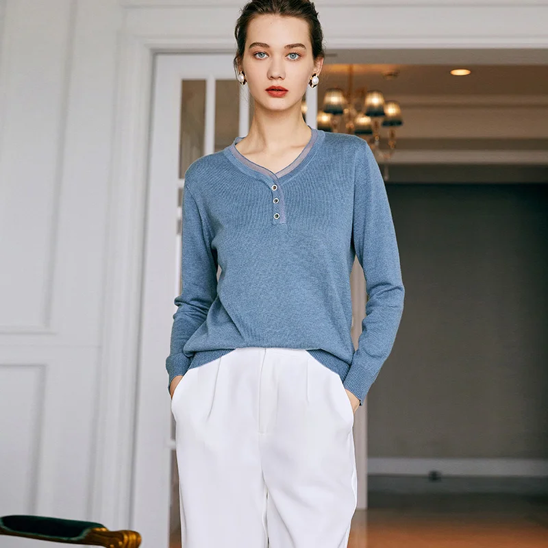 SHZQ Blue Knitted Sweater 2021 Autumn New Top Temperament V-neck Long Sleeve with Women's Thin Bottomed Sweater
SHZQ Blue Knitted Sweater 2021 Autumn New Top Temperament V-neck Long Sleeve with Women's Thin Bottomed Sweater