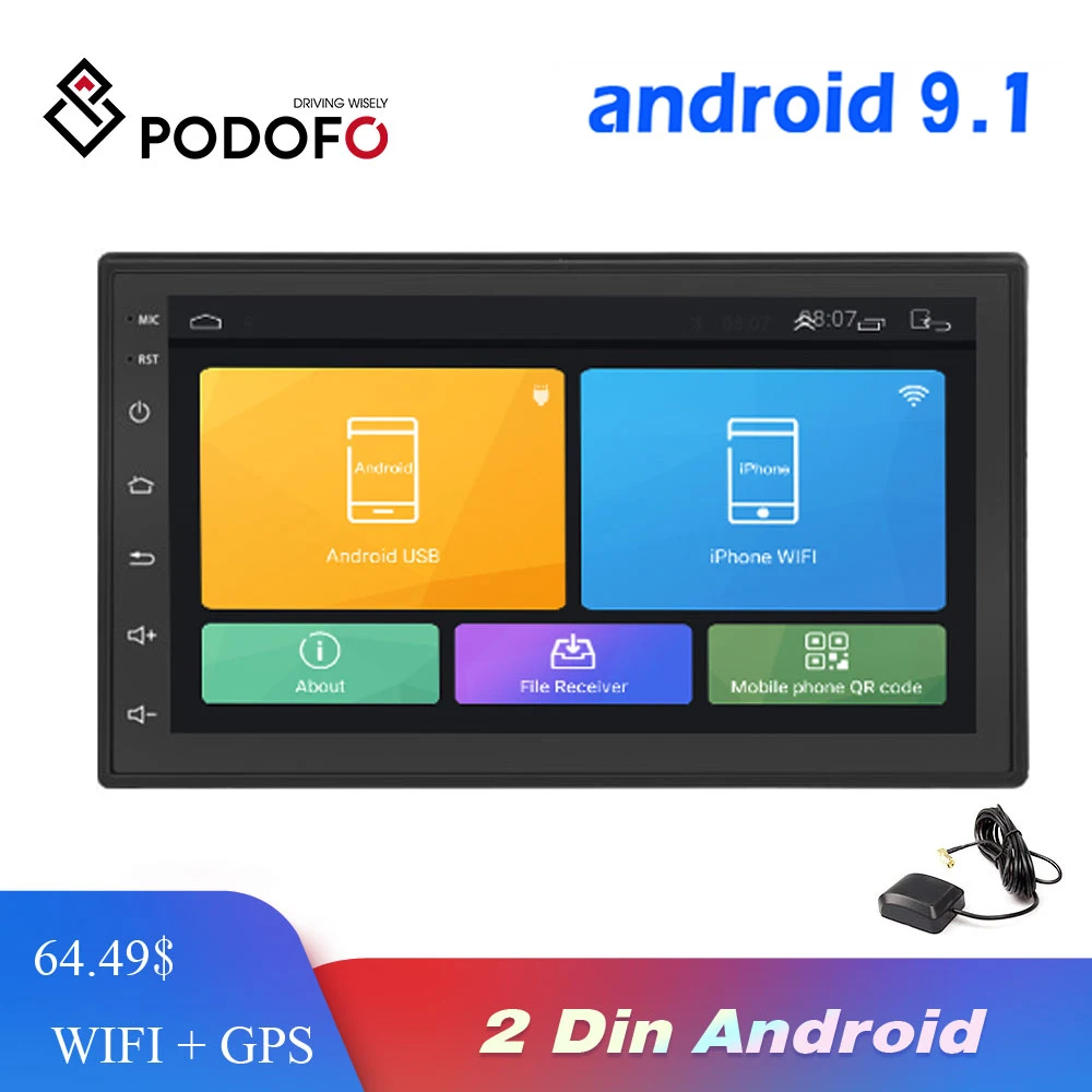 Podofo Android автомобильный Радио мультимедийный плеер 2 Din 7 ''сенсорный экран