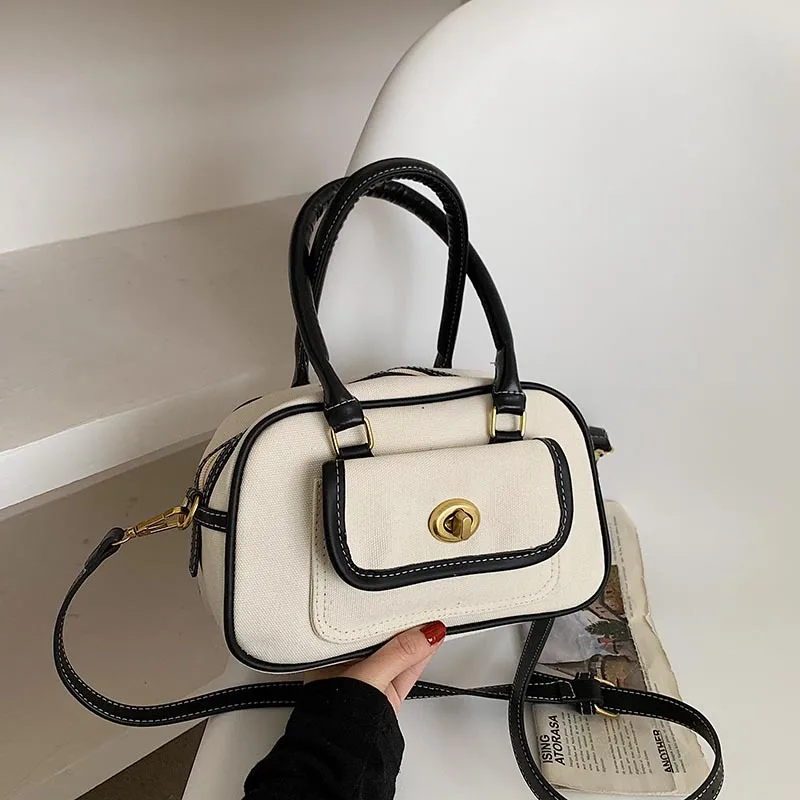 New Arrival Handbag for Women Retro Contrast Color Canvas Bag Simple and Portable Lady's Crossbody Bag Single Shoulder Bag
New Arrival Handbag for Women Retro Contrast Color Canvas Bag Simple and Portable Lady's Crossbody Bag Single Shoulder Bag