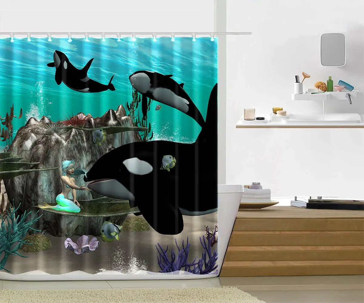 Mermaid with orca Bathroom Decoration Gift Shower Curtain Waterproof Polyester Fabric 
Mermaid with orca Bathroom Decoration Gift Shower Curtain Waterproof Polyester Fabric