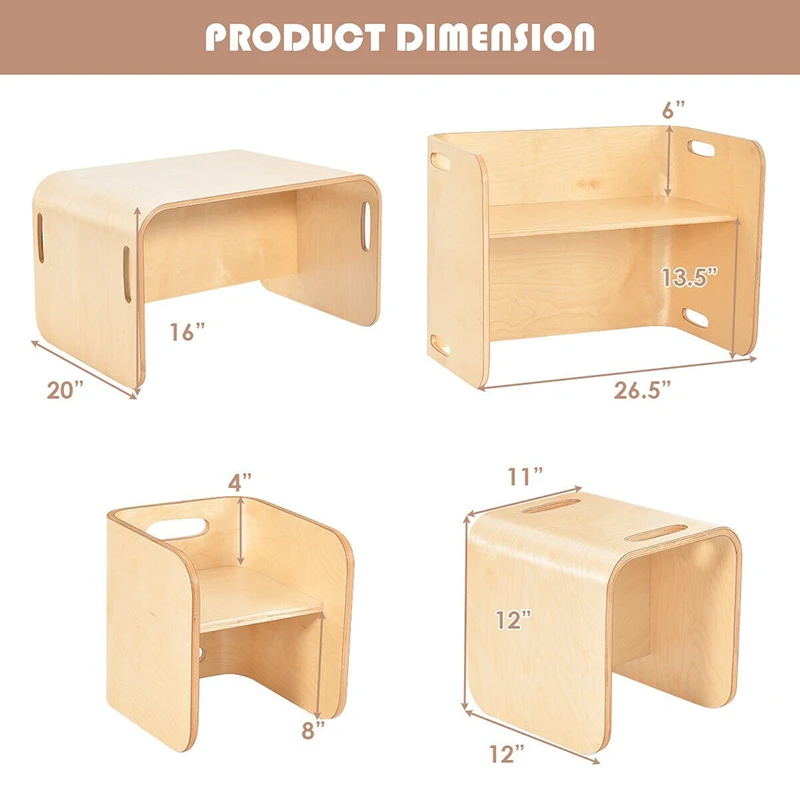 3 Piece Multi-purpose Kids Wooden Table Chair Set Side Table Shelf Desk Freely Combine Durable Birch Wood Children Furniture Set
3 Piece Multi-purpose Kids Wooden Table Chair Set Side Table Shelf Desk Freely Combine Durable Birch Wood Children Furniture Set