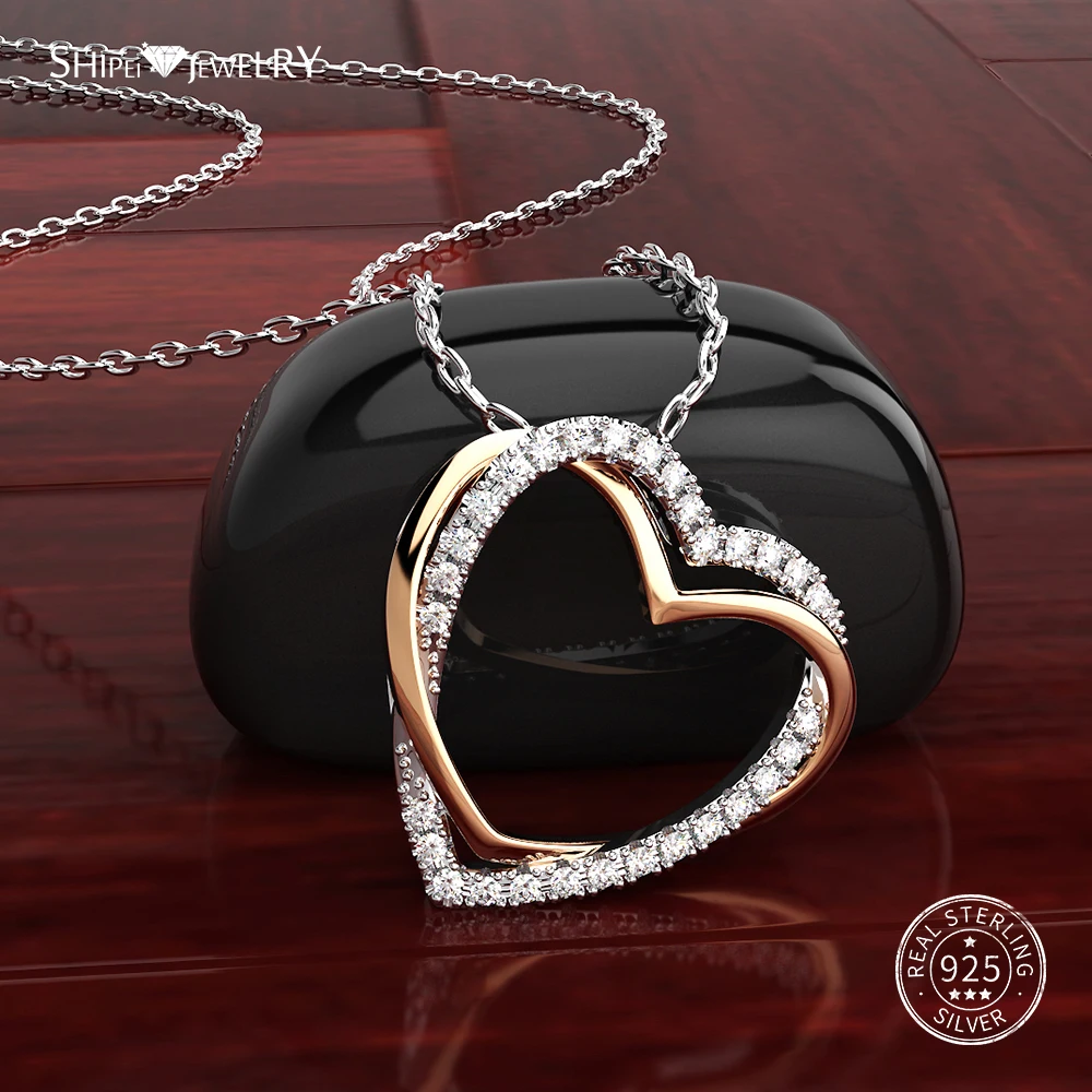 Shipei 100% 925 Sterling Silver Heart Necklace White Gold Silver 925 Jewelry Double Heart Necklace for Women Birthday Gift
Shipei 100% 925 Sterling Silver Heart Necklace White Gold Silver 925 Jewelry Double Heart Necklace for Women Birthday Gift