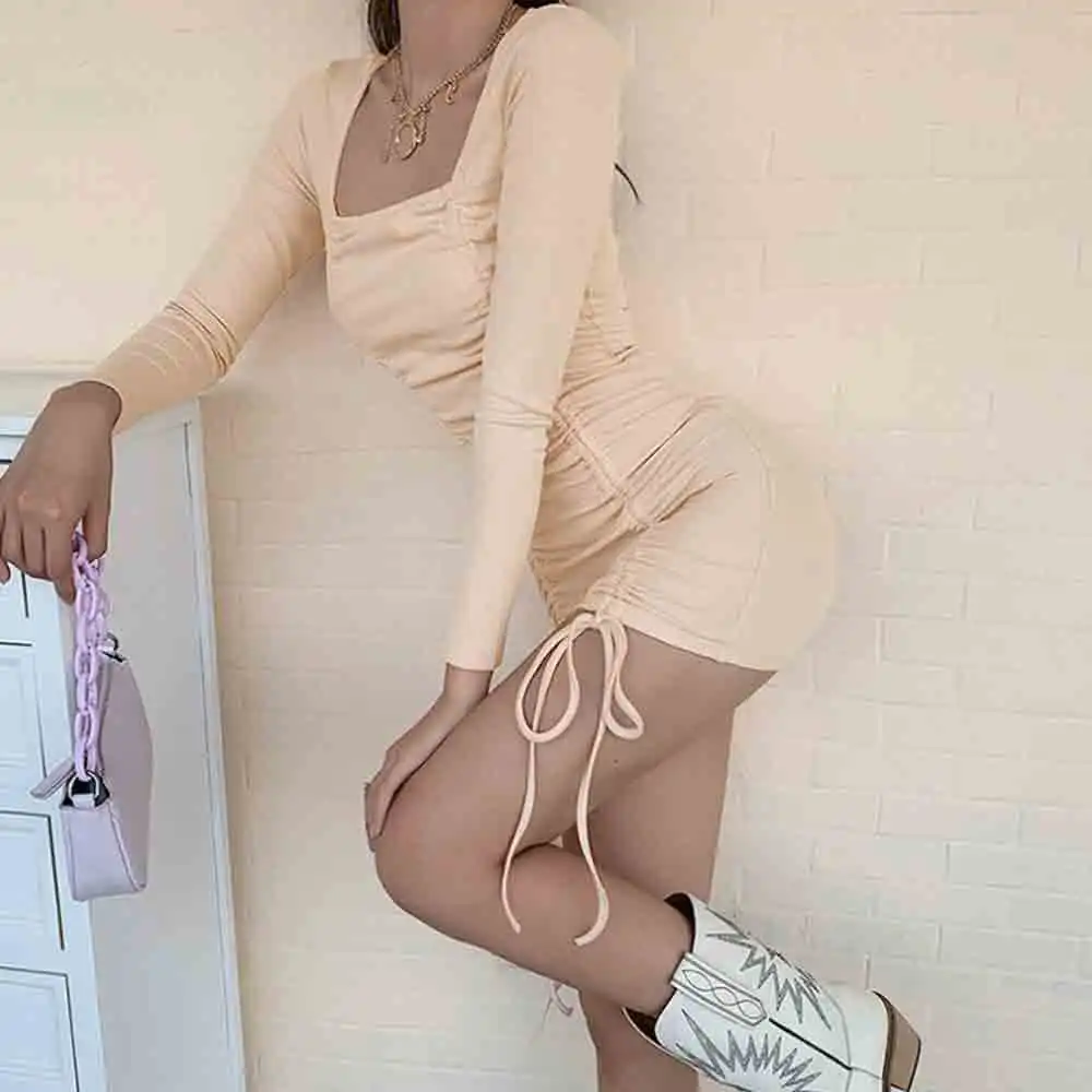 Drawstring Stacked Sexy Bodycon Party Dresses Women Solid Fashion Long Sleeve Skinny Clubwear Hot Mini Dress Slim Female
Drawstring Stacked Sexy Bodycon Party Dresses Women Solid Fashion Long Sleeve Skinny Clubwear Hot Mini Dress Slim Female