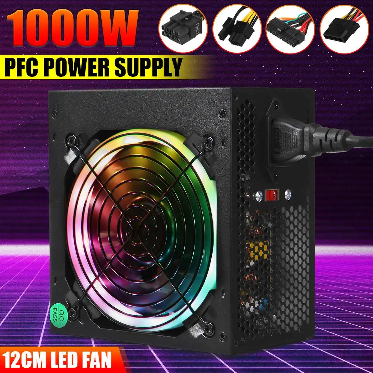 MAX 1000W Power Supply 12cm Multicolor LED Fan Passive PFC Silent Fan ATX 24 pin 12V PC Computer SATA Gaming PC Power Supply
MAX 1000W Power Supply 12cm Multicolor LED Fan Passive PFC Silent Fan ATX 24 pin 12V PC Computer SATA Gaming PC Power Supply