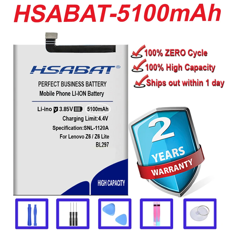 HSABAT Топ бренд 100% новый 5100mAh BL297 аккумулятор для Lenovo Z6 / Lite 6 3 дюймов L38111 в