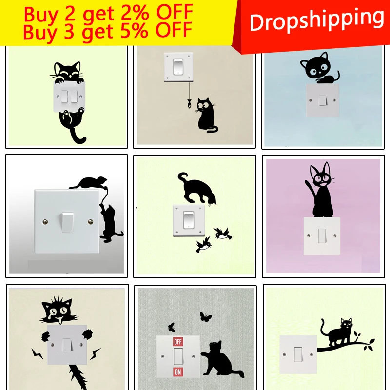 

Cartoon DIY Funny Cute Cat Dog Switch Stickers Wall Stickers for kids rooms Decoration Bedroom Parlor Decoration home decor