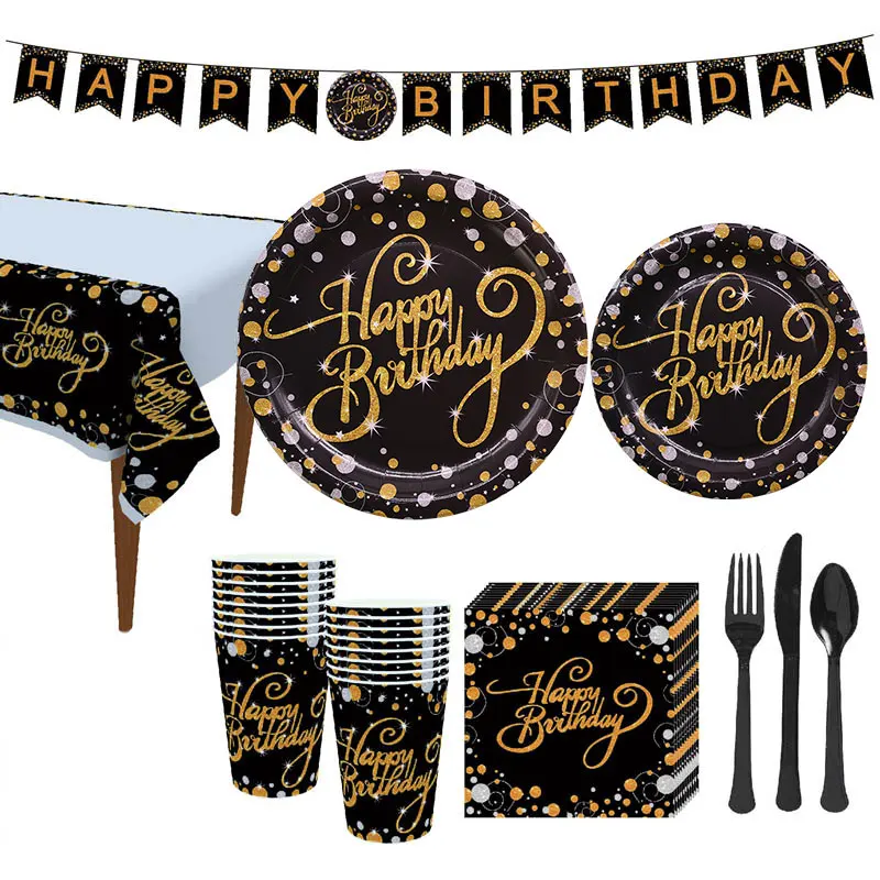 Happy Birthday Tableware Set Gold Wedding Event Party Disposable Party Tableware Kids Adult Birthday Party Decoration Supplies
Happy Birthday Tableware Set Gold Wedding Event Party Disposable Party Tableware Kids Adult Birthday Party Decoration Supplies