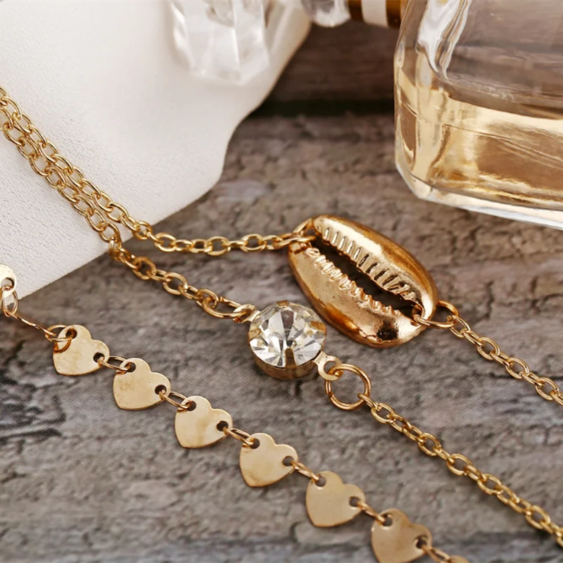 New 3 Pcs/set Diamond Heart Shell Bracelet Women Jewelry