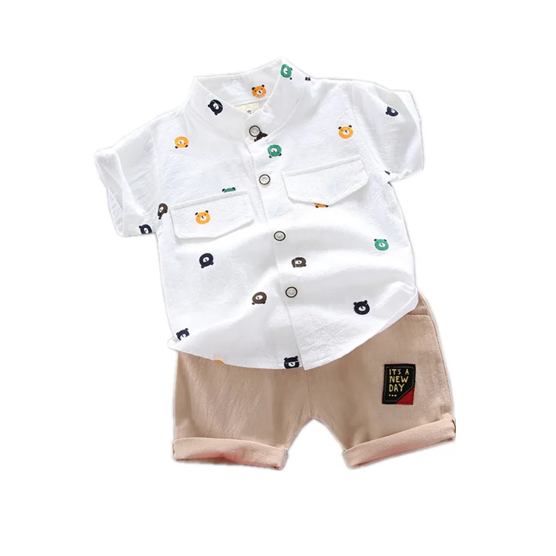 Новый летний детский костюм рубашка и шорты с мультяшным рисунком для маленьких