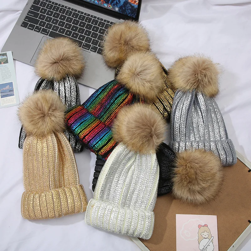 New Winter Beanie Striped Bronzing Children's Hat Real Raccoon Big Pompom Knitted Wool Kid's Hat Gorras
New Winter Beanie Striped Bronzing Children's Hat Real Raccoon Big Pompom Knitted Wool Kid's Hat Gorras