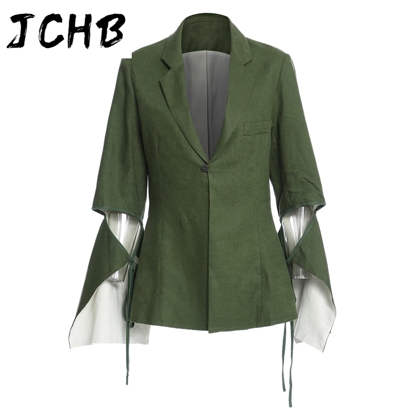 JCHB Women Green Bandage Irregular Big Size Blazer New Lapel Long Sleeve Loose Fit Jacket Fashion Spring Autumn 2021 1Z177
JCHB Women Green Bandage Irregular Big Size Blazer New Lapel Long Sleeve Loose Fit Jacket Fashion Spring Autumn 2021 1Z177