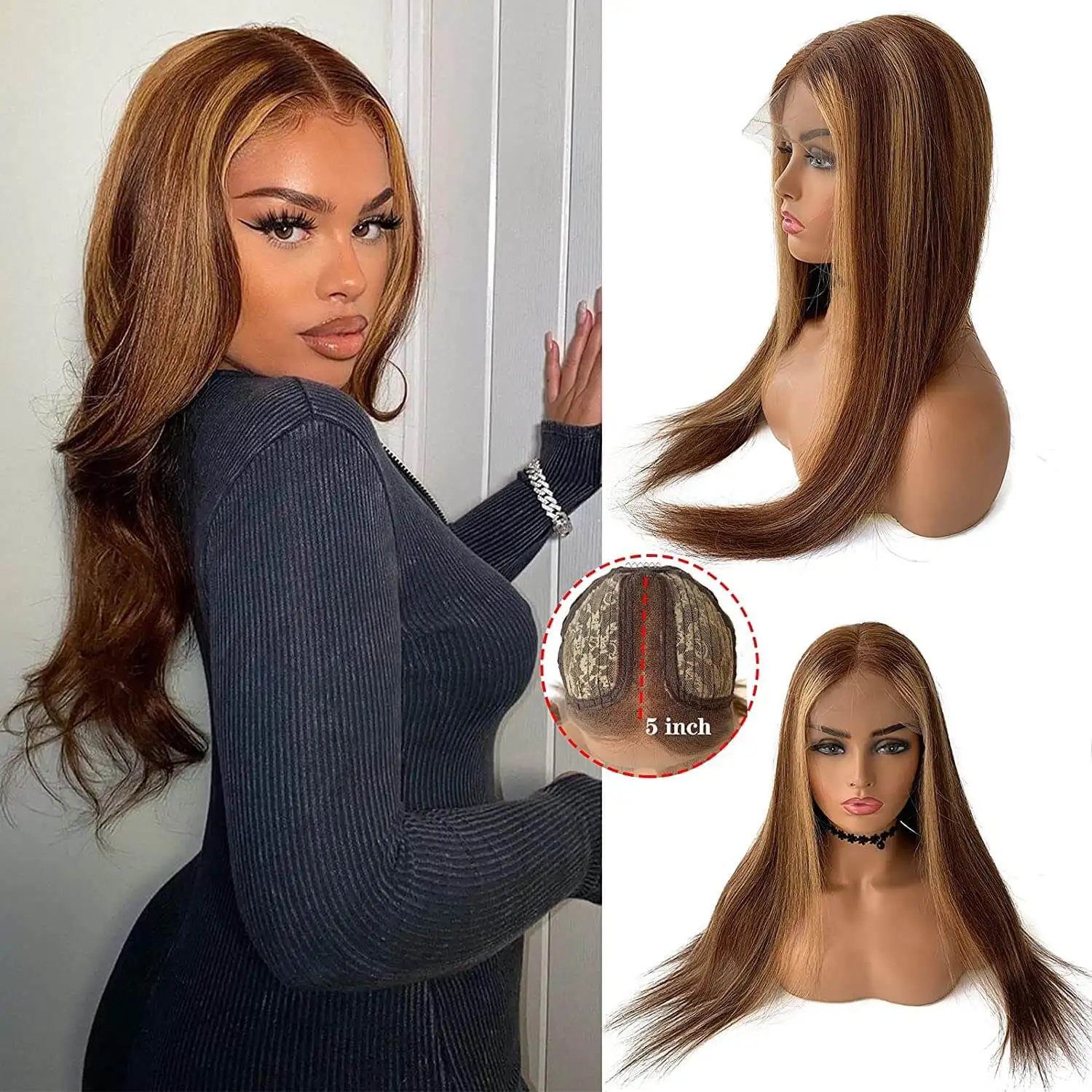 Human Hair Wigs Brown with Blonde Highlights Lace Frontal Wig Brazilian Remy Hair 150% Density Highlight Wigs for Black Women
Human Hair Wigs Brown with Blonde Highlights Lace Frontal Wig Brazilian Remy Hair 150% Density Highlight Wigs for Black Women