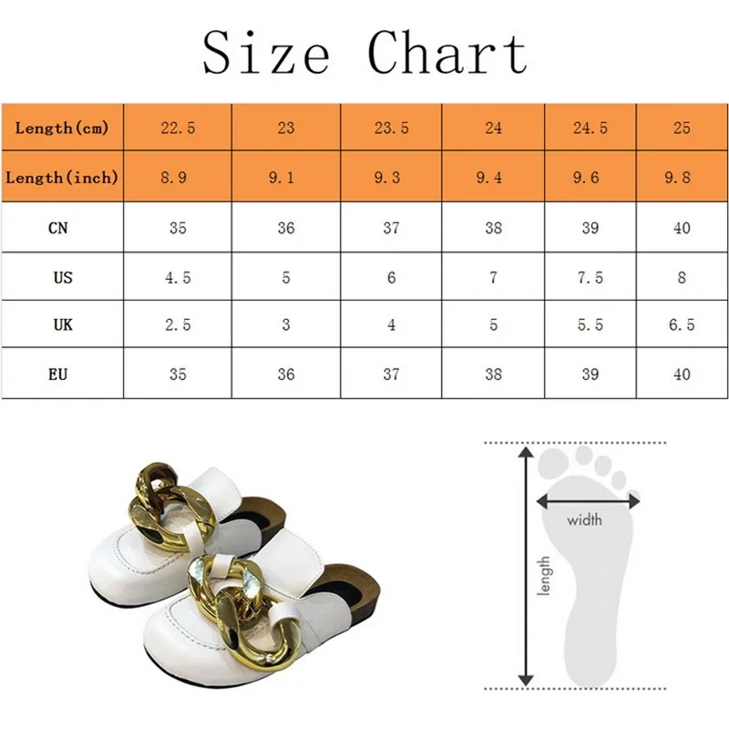 2021 New Brand Design Gold Chain Women Slipper Closed Toe Slip On Mules Shoes Round Toe Low Heels Casual Slides Flip Flop
2021 New Brand Design Gold Chain Women Slipper Closed Toe Slip On Mules Shoes Round Toe Low Heels Casual Slides Flip Flop