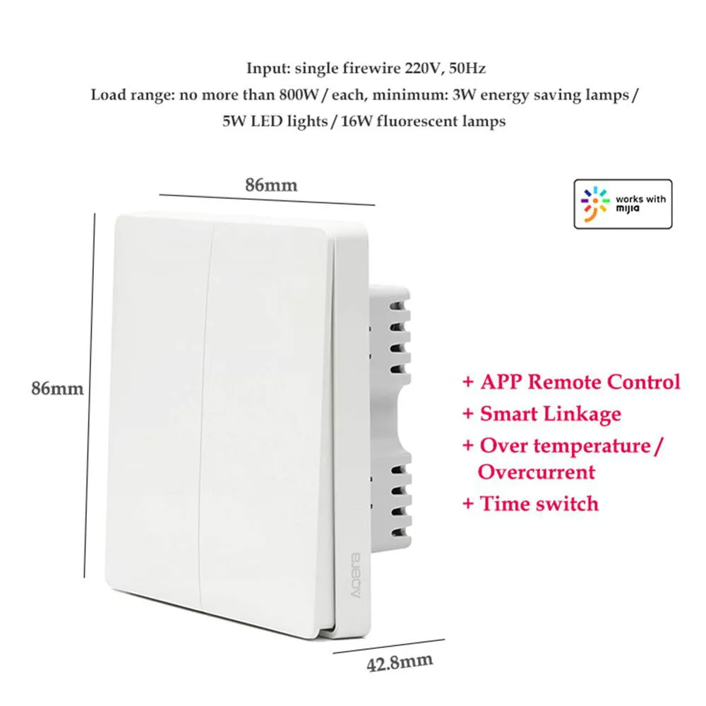 Настенный выключатель Xiaomi Aqara Zigbee Edition D1 Smart Zero Line FireWire с дистанционным