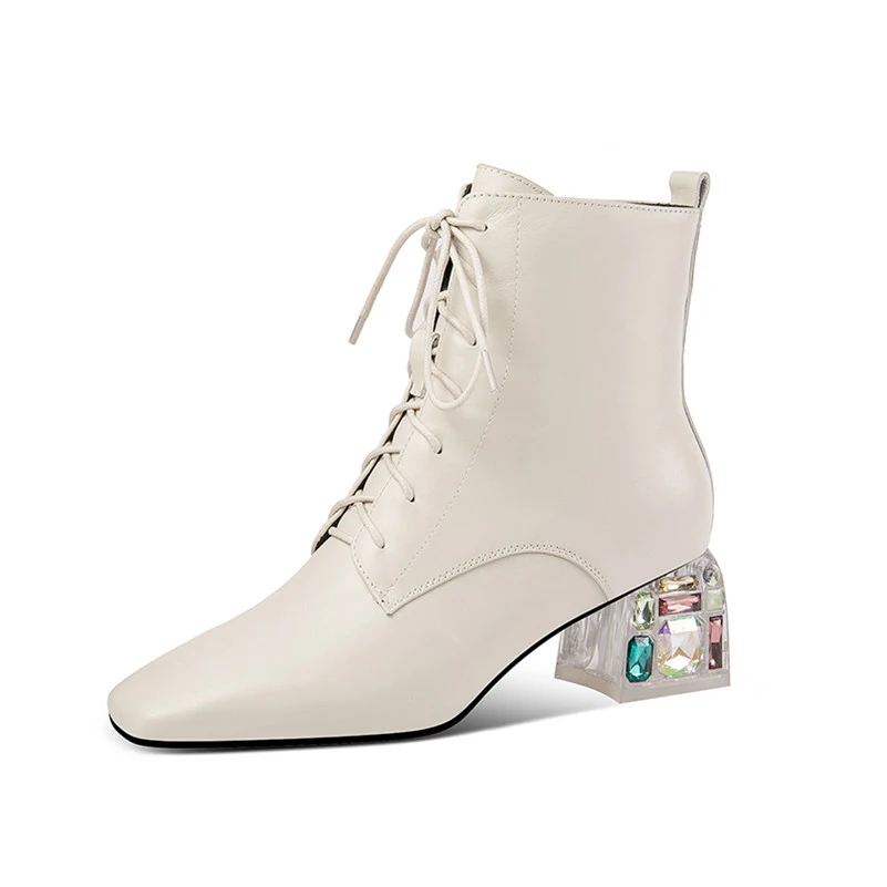 FOREADA Woman Boots Real Leather High Heel Ankle Boots Zip Thick Heel Shoes Lace Up Square Toe Ladies Short Boots Beige Size 40
FOREADA Woman Boots Real Leather High Heel Ankle Boots Zip Thick Heel Shoes Lace Up Square Toe Ladies Short Boots Beige Size 40