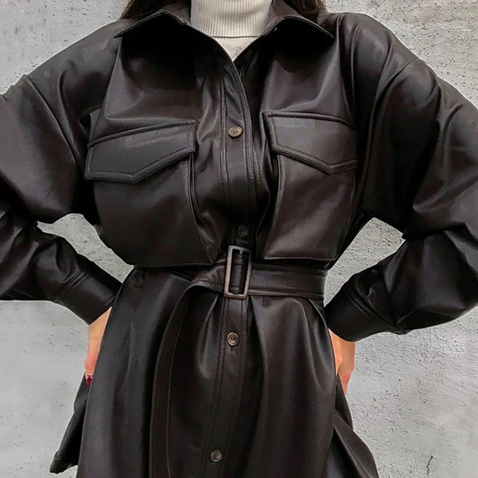 2020 Autumn And Winter New Artificial Pu Leather Mid-Length Leather Coat With Lapel Single-Breasted Belt Street Pocket Coat
2020 Autumn And Winter New Artificial Pu Leather Mid-Length Leather Coat With Lapel Single-Breasted Belt Street Pocket Coat