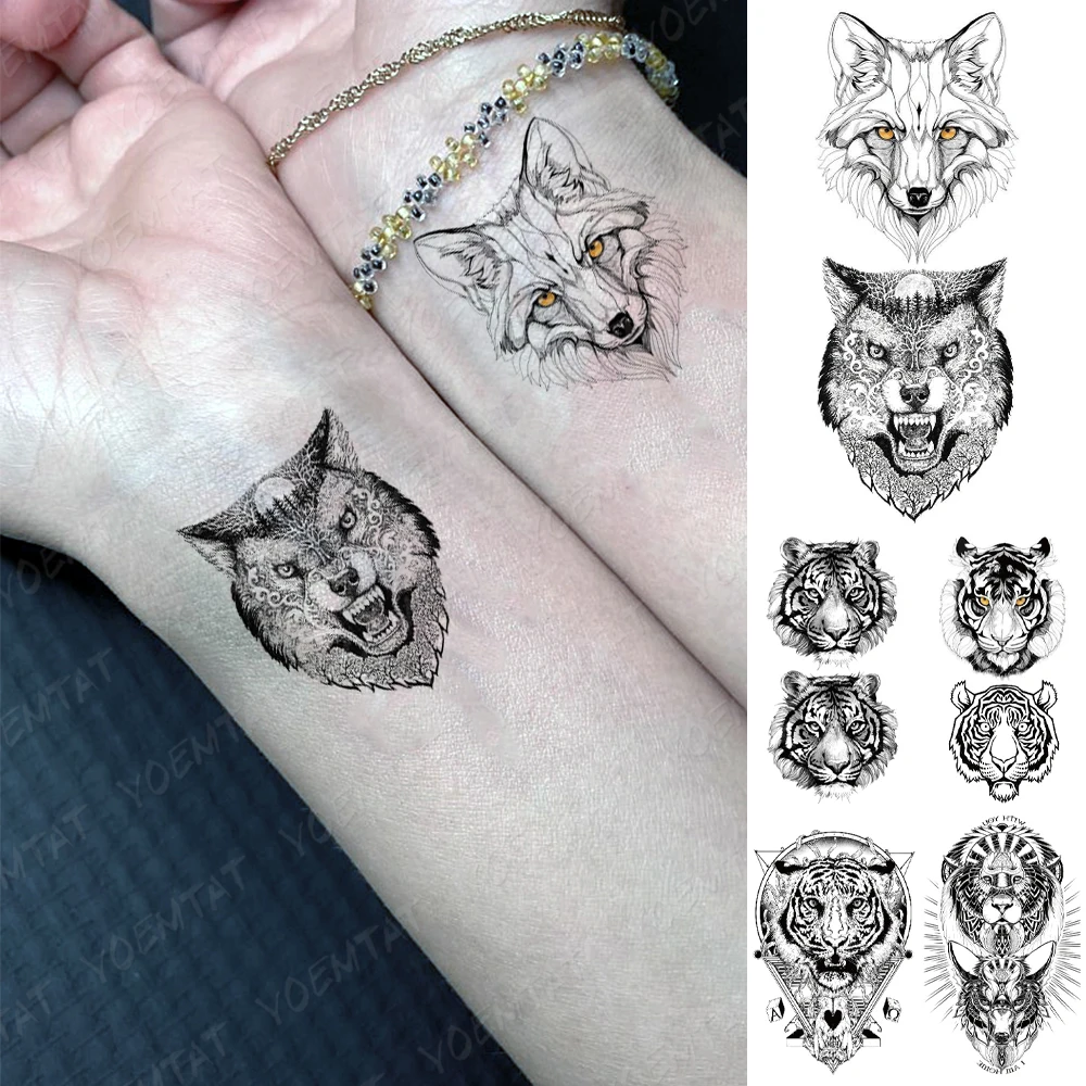 

Waterproof Temporary Tattoo Sticker Wolf Tiger Lion Animal Transfer Tatoo Men Arm Wrist Realistic Tatto Women Kids Fashion Tato