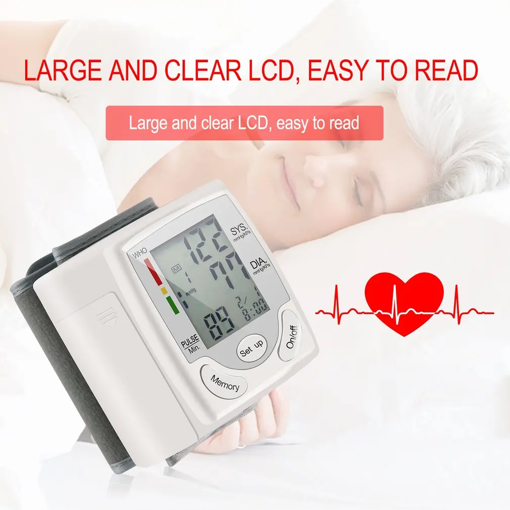 Pro Automatic Digital LCD Display Wrist Blood Pressure Monitor Device Heart Beat Rate Pulse Meter Measure Tonometer White
Pro Automatic Digital LCD Display Wrist Blood Pressure Monitor Device Heart Beat Rate Pulse Meter Measure Tonometer White