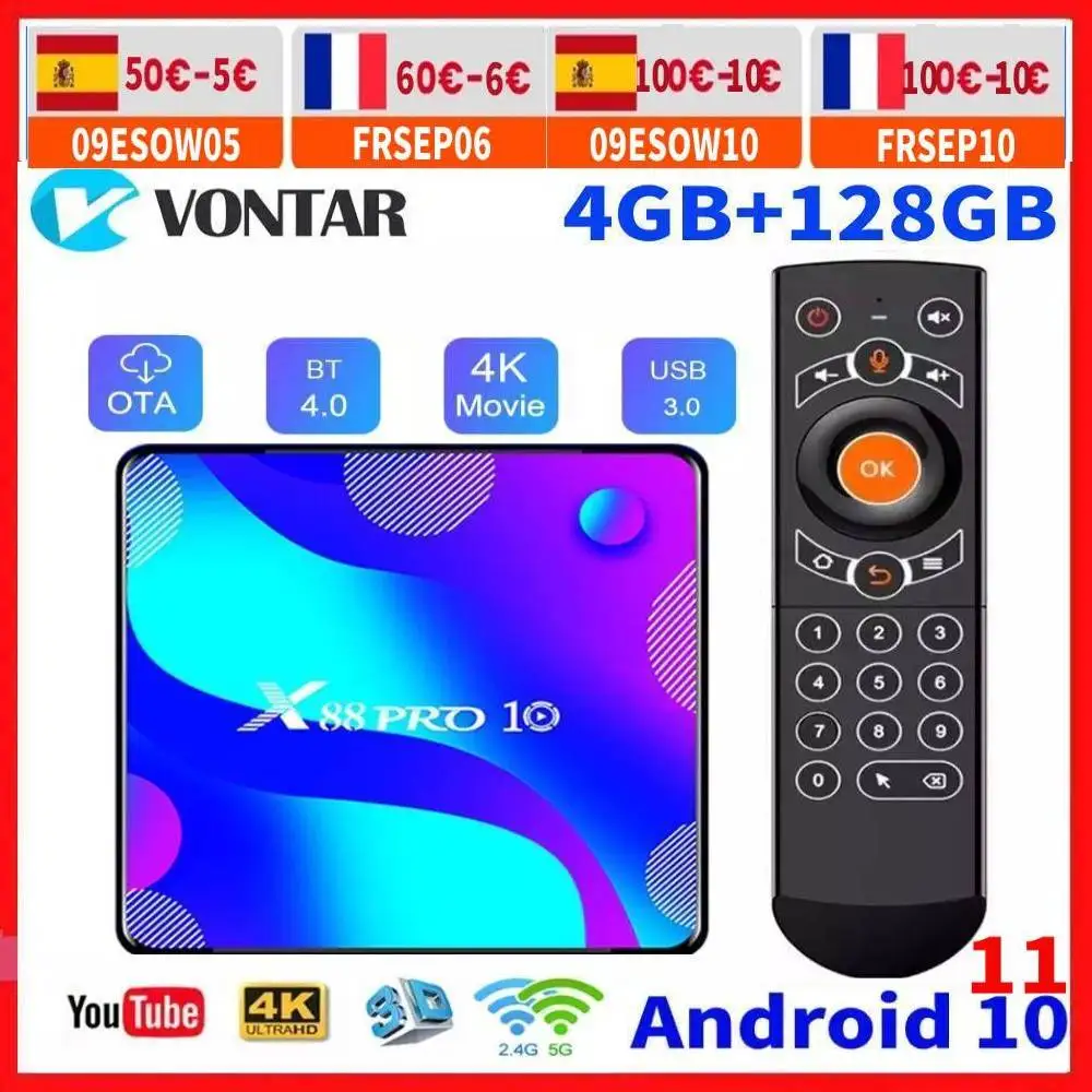 ТВ-приставка Vontar RK3318 медиа-плеер на Android 11 0 4 Гб ОЗУ 128 ПЗУ Google Youtube 4K 2 16 ГБ |