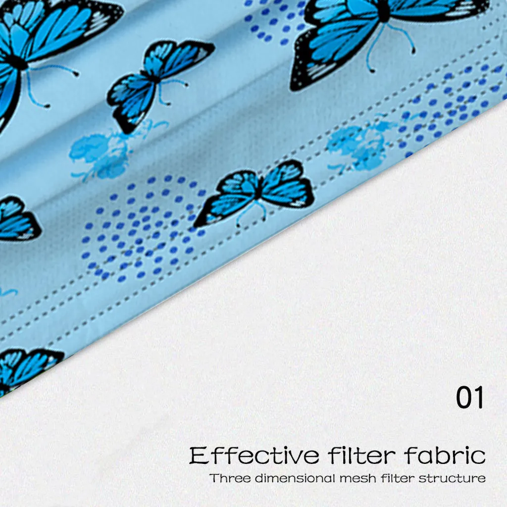 Fashion Butterfly Print Disposable Face Mask Adult Women 3Ply Non-woven Fabric Mouth Mask Ear Loop Protective Mascarillas 10pcs
Fashion Butterfly Print Disposable Face Mask Adult Women 3Ply Non-woven Fabric Mouth Mask Ear Loop Protective Mascarillas 10pcs