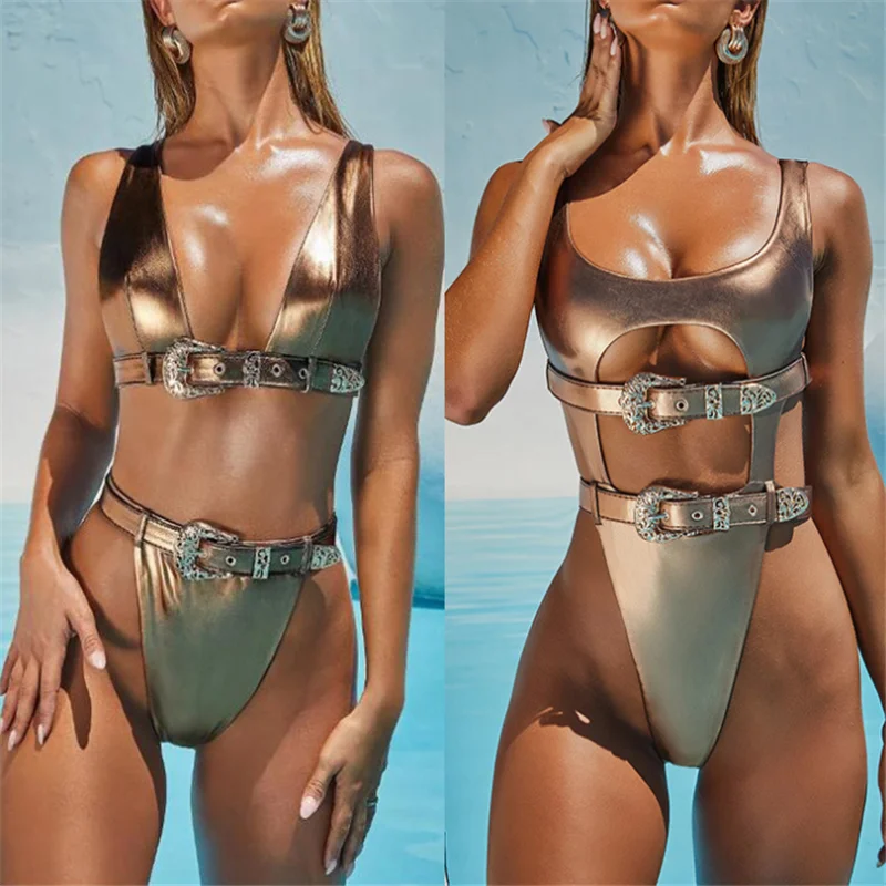 Роскошные танкини одежда для плавания женский золотой сексуальное бикини с