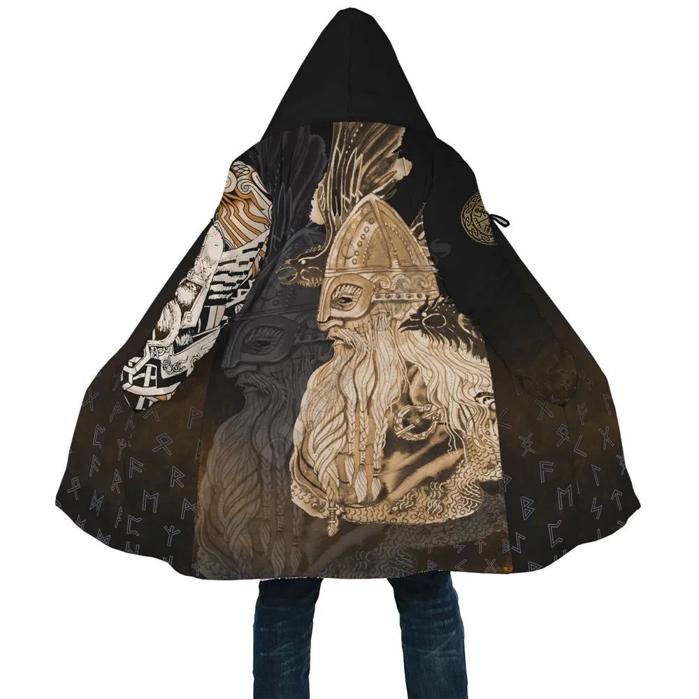 

Viking Style Odin Raven Cloak Gold Style 3D All Over Printed Hoodie Cloak Men Women Winter Fleece Wind Breaker Warm Cloak