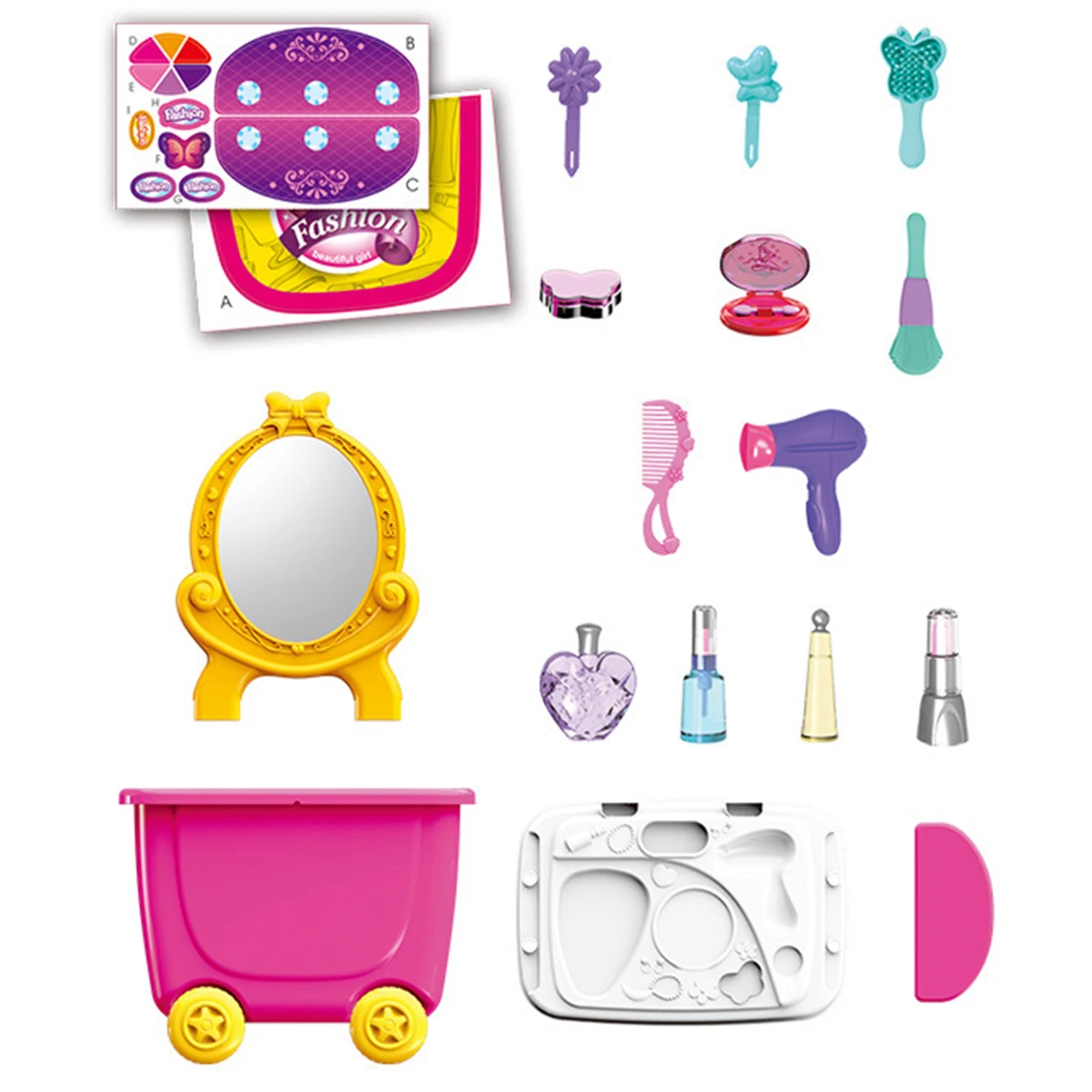 21Pcs Kid Pretend Play Dresser Trolley Playset Princess Cosmetic Makeup Dress-Up Toy Dresser Roleplay Kit Christmas Gift For Kid
21Pcs Kid Pretend Play Dresser Trolley Playset Princess Cosmetic Makeup Dress-Up Toy Dresser Roleplay Kit Christmas Gift For Kid