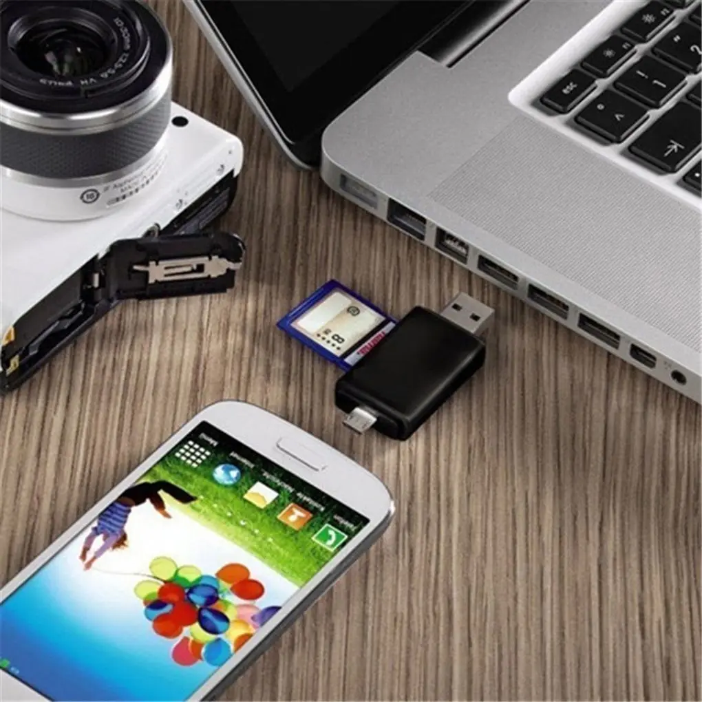 

OTG Cellphone Camera Card Reader TF SD Card To USB micro USB 2 In 1 Adaptor High Speed ABS Plastic
