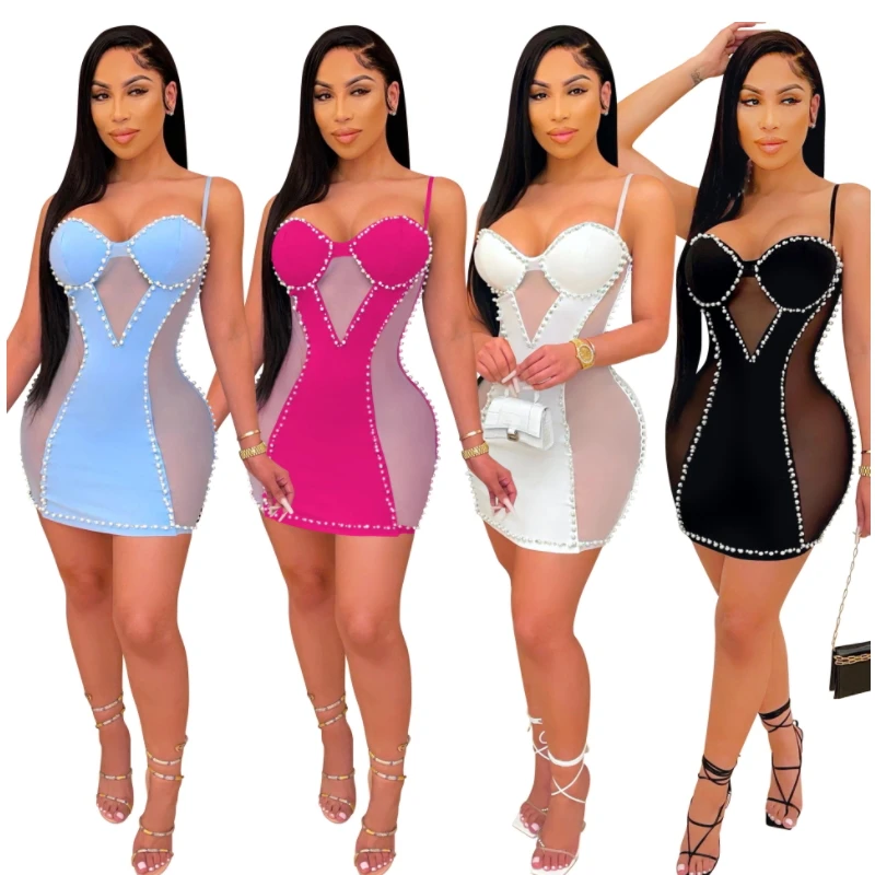 Spaghetti Strap Peal Beaded Mesh Patchwork Bodycon Bandage Dress Backless See Through Sexy Club Dresses For Women Nightwear Mini
Spaghetti Strap Peal Beaded Mesh Patchwork Bodycon Bandage Dress Backless See Through Sexy Club Dresses For Women Nightwear Mini
