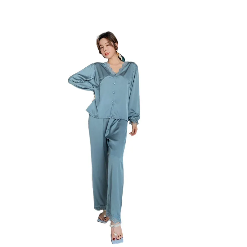 2021 Fashion Spring Women's Pajamas Set Sleepwear Pijama Suits Silk Leisure Lace Home Clothes Nightwear Femme Summer homewear
2021 Fashion Spring Women's Pajamas Set Sleepwear Pijama Suits Silk Leisure Lace Home Clothes Nightwear Femme Summer homewear