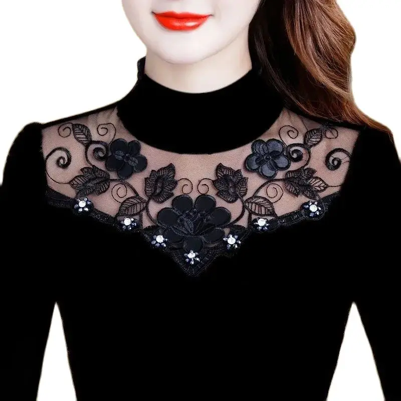 Woman Tshirts Lace Autumn and Winter Large Size Long-Sleeved T-shirt Top Tops Mujer Camisetas CY163
Woman Tshirts Lace Autumn and Winter Large Size Long-Sleeved T-shirt Top Tops Mujer Camisetas CY163