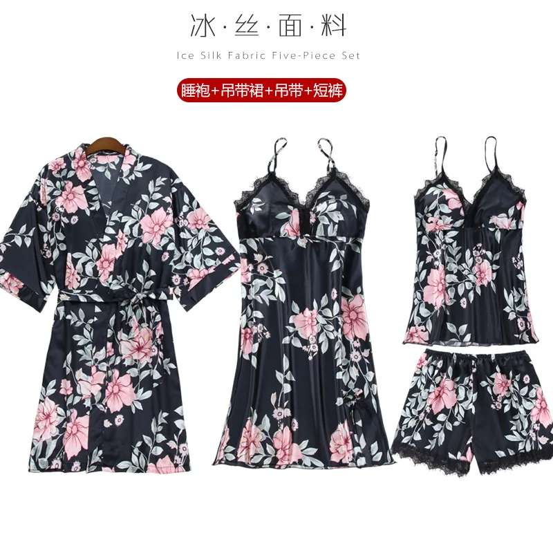 4 Pieces Women Pajamas Sets Satin Sleepwear Silk Nightwear Pyjama Lace Bathrobe Sleep Lounge 2020 Summer Pijama Robe
4 Pieces Women Pajamas Sets Satin Sleepwear Silk Nightwear Pyjama Lace Bathrobe Sleep Lounge 2020 Summer Pijama Robe