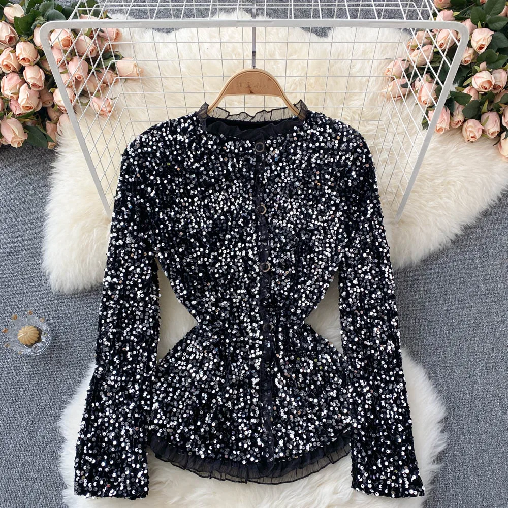 Рубашка с длинным рукавом, модная однобортная куртка с блестками, Женская Повседневная Женская куртка
Рубашка с длинным рукавом, модная однобортная куртка с блестками, Женская Повседневная Женская куртка