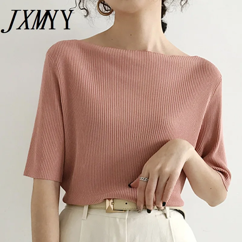 JXMYY New 2020 Women Summer T-Shirts Solid Multi 6 Colors Bottoming Casual Slash Neck Knitting Elasticity Wild Tops
JXMYY New 2020 Women Summer T-Shirts Solid Multi 6 Colors Bottoming Casual Slash Neck Knitting Elasticity Wild Tops