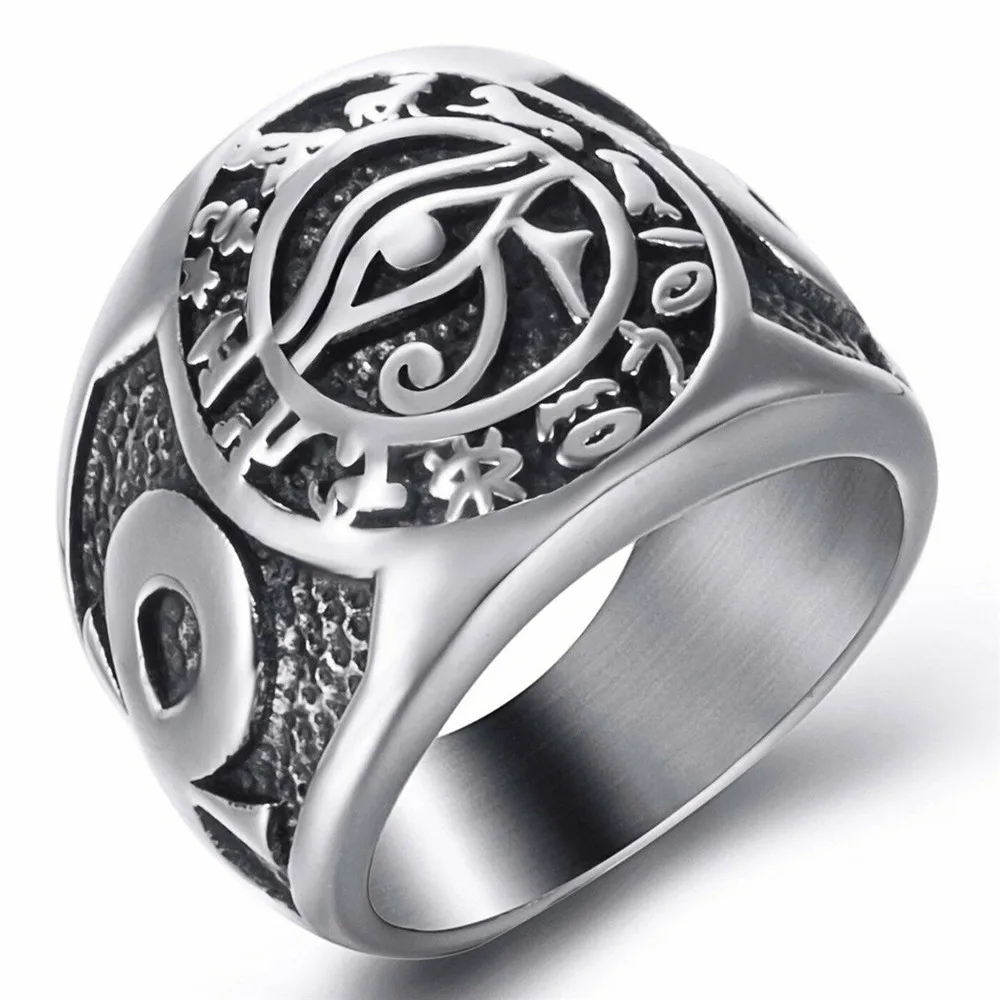 Stainless Steel Mens Egyptian Pharaoh Ankh Eye of Horus Ra Ring For Men Size 7-13 
Stainless Steel Mens Egyptian Pharaoh Ankh Eye of Horus Ra Ring For Men Size 7-13