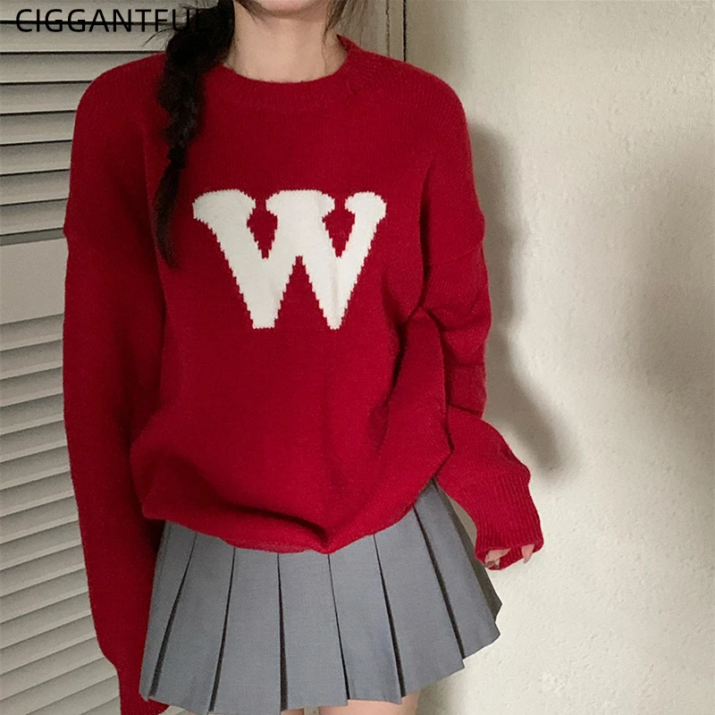 Lazy Loose Letter Design Sense Round Neck Pullover Sweater Loose Knit Jumper Women Fashion Casual Green Red Knitwear Top Fall
Lazy Loose Letter Design Sense Round Neck Pullover Sweater Loose Knit Jumper Women Fashion Casual Green Red Knitwear Top Fall