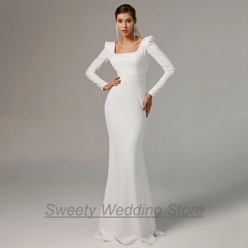 Modest Long Sleeves Square Neck Mermaid Wedding Dresses Custom Size Little Train Vestido De Noiva White Bridal Gowns
Modest Long Sleeves Square Neck Mermaid Wedding Dresses Custom Size Little Train Vestido De Noiva White Bridal Gowns