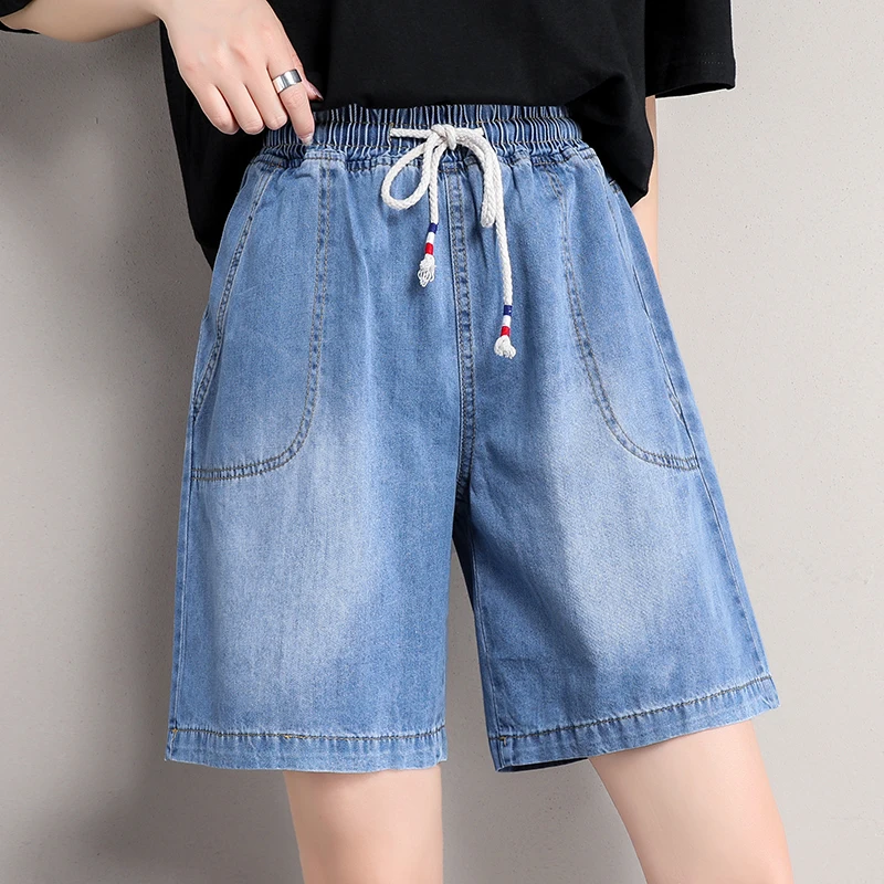 Women's High Waist Denim Shorts New Fashion Female Plus Size Elastic Waist Blue Jeans Wide Legs Shorts
Women's High Waist Denim Shorts New Fashion Female Plus Size Elastic Waist Blue Jeans Wide Legs Shorts