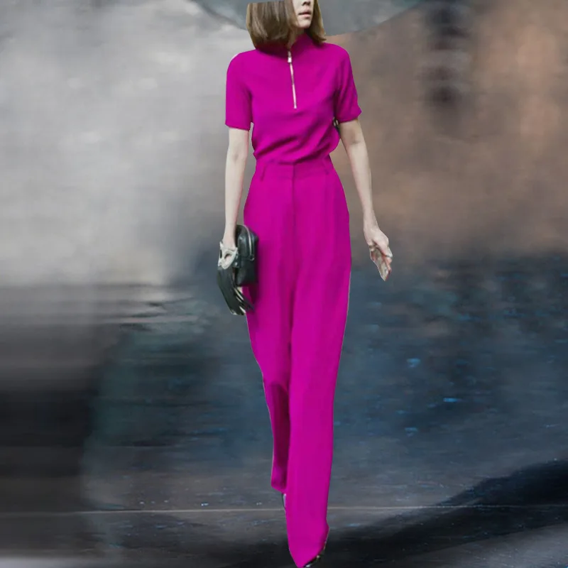 Women Pants Suit 2021 Spring Summer Female Stand Collar Short Sleeve Top+Empire Waist Slim Long Pants Set New
Women Pants Suit 2021 Spring Summer Female Stand Collar Short Sleeve Top+Empire Waist Slim Long Pants Set New