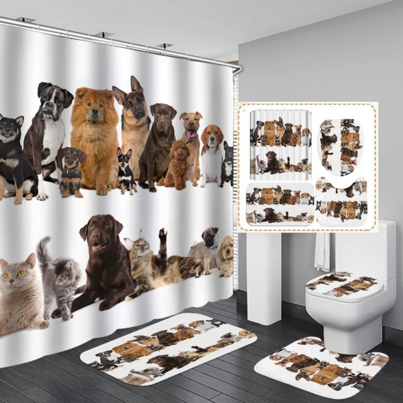 Fun Cat Shower Curtain Four-piece Set, Size 70.8*70.8 Inches, High-quality Polyester Fabric, Suitable For Children's Bathroom, F 
Fun Cat Shower Curtain Four-piece Set, Size 70.8*70.8 Inches, High-quality Polyester Fabric, Suitable For Children's Bathroom, F