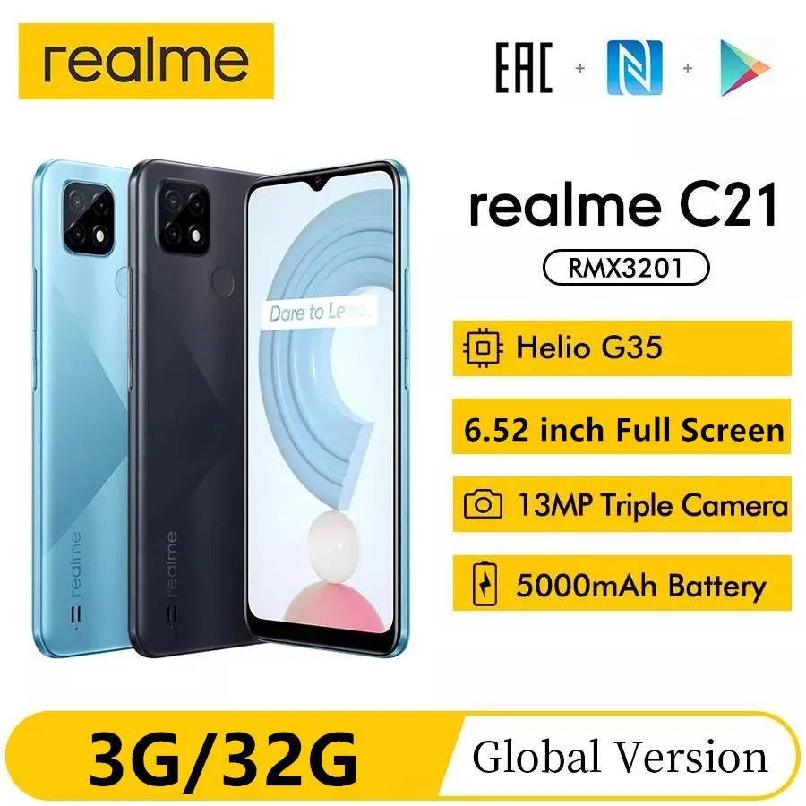 Global Version realme C21 3GB RAM 32GB ROM Smartphone Helio G35 Octa Core 6.5"display 5000mAh battery 3-Card Slot Cell Phone
Global Version realme C21 3GB RAM 32GB ROM Smartphone Helio G35 Octa Core 6.5"display 5000mAh battery 3-Card Slot Cell Phone