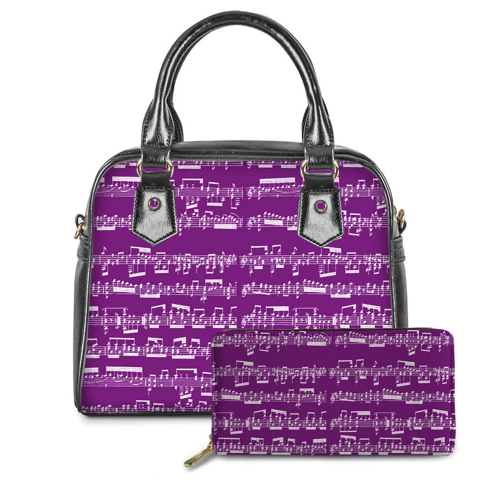 Фото WHEREISART листок музыка Фиолетовый Дизайн Женская Роскошная сумка с верхней ручкой и